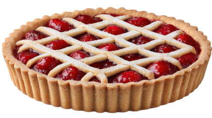 Strawberry pie isolated on transparent background with lattice crust and powdered sugar topping
