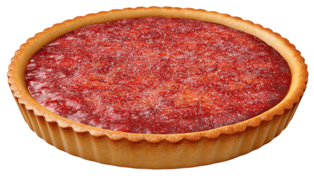 Isolated fruit tart on transparent background with golden crust and glossy red filling