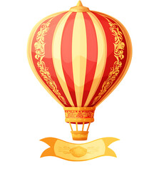 Fototapeta premium Ornate red and gold hot air balloon with banner