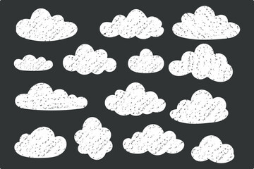Hand drawn chalk crayon cloud shapes on dark background