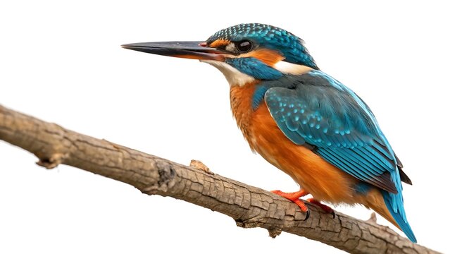 Common kingfisher  alcedo atthis  isolated on a white background. AI GENERATED - Powered by Adobe