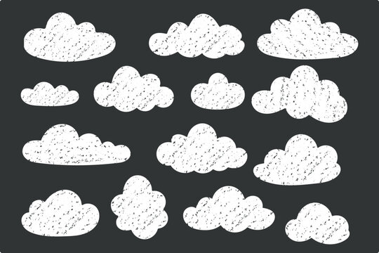 Hand drawn chalk crayon cloud shapes on dark background