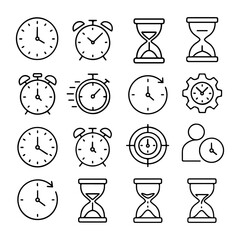 Time Management and Clocks Outline Icons Set