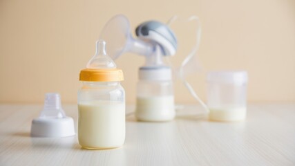 Breast milk bottle and electric breast pump, lactation equipment, infant feeding accessories, maternity essentials, pumping supplies