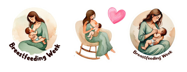 Breastfeeding mother stickers for World Breastfeeding Week awareness materials, maternal health education