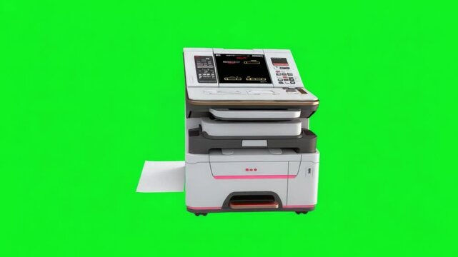 Modern Multifunctional Office Copier with Built-in Scanner and Printer on a Bright Green Background