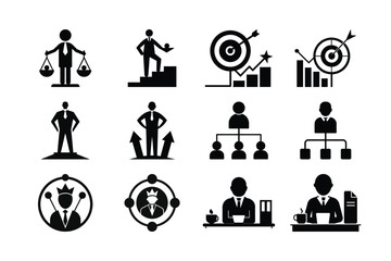 Business and Leadership Icons A Visual Representation of Corporate Hierarchy, Goals, and Work Life Balance