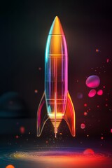 Futuristic rocket illustration with vibrant colors and glowing effects, showcasing a sleek design and dynamic energy, symbolizing innovation and exploration in space technology