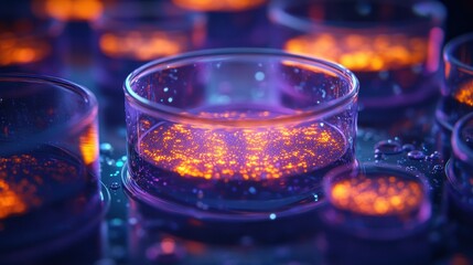 Abstract Petri Dishes with glowing particles