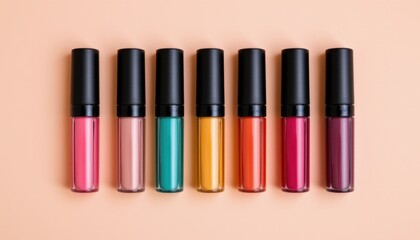 Obraz premium Beauty product showcase makeup studio image collection vibrant colors flat lay creative concept for seo