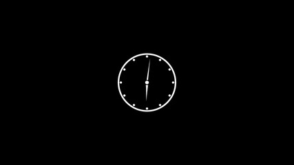 Twelve hours clock run, moving time arrows, 12 hours clock dial loop, twenty-four hours time lapse animation, Hours appear on a black background and quickly go - Powered by Adobe