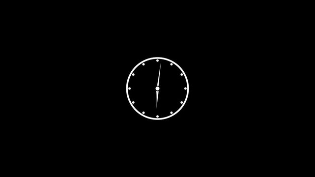 Twelve hours clock run, moving time arrows, 12 hours clock dial loop, twenty-four hours time lapse animation, Hours appear on a black background and quickly go