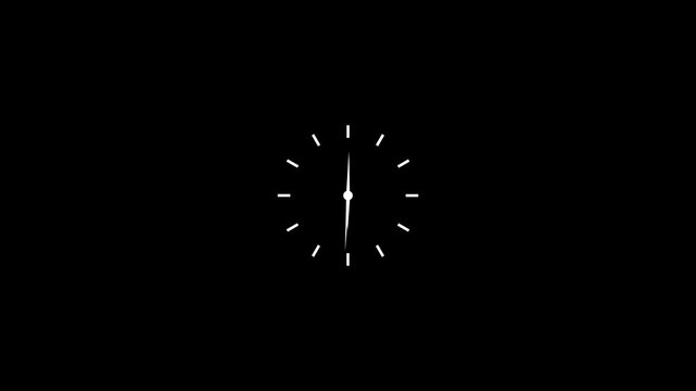 Twelve hours clock run, moving time arrows, 12 hours clock dial loop, twenty-four hours time lapse animation, Hours appear on a black background and quickly go