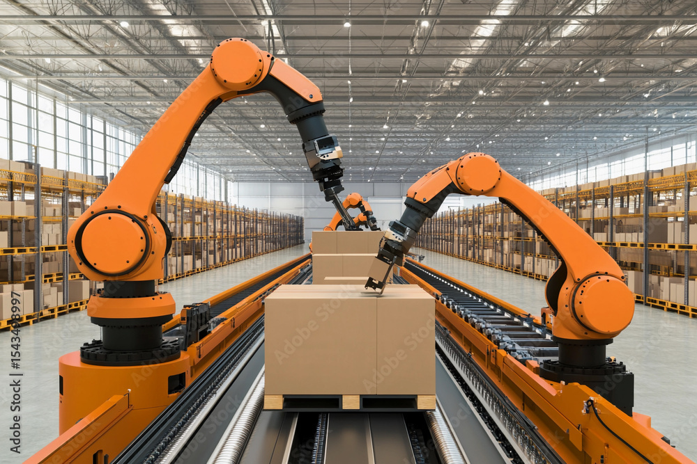 Poster Efficient cargo management with robotic arms in a warehouse Generative AI