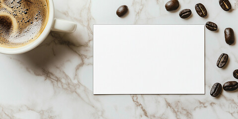 Blank menu card mockup on marble surface with coffee Generative AI