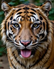 Fototapeta premium Majestic tiger gaze wildlife sanctuary animal close-up natural habitat front view wildlife conservation