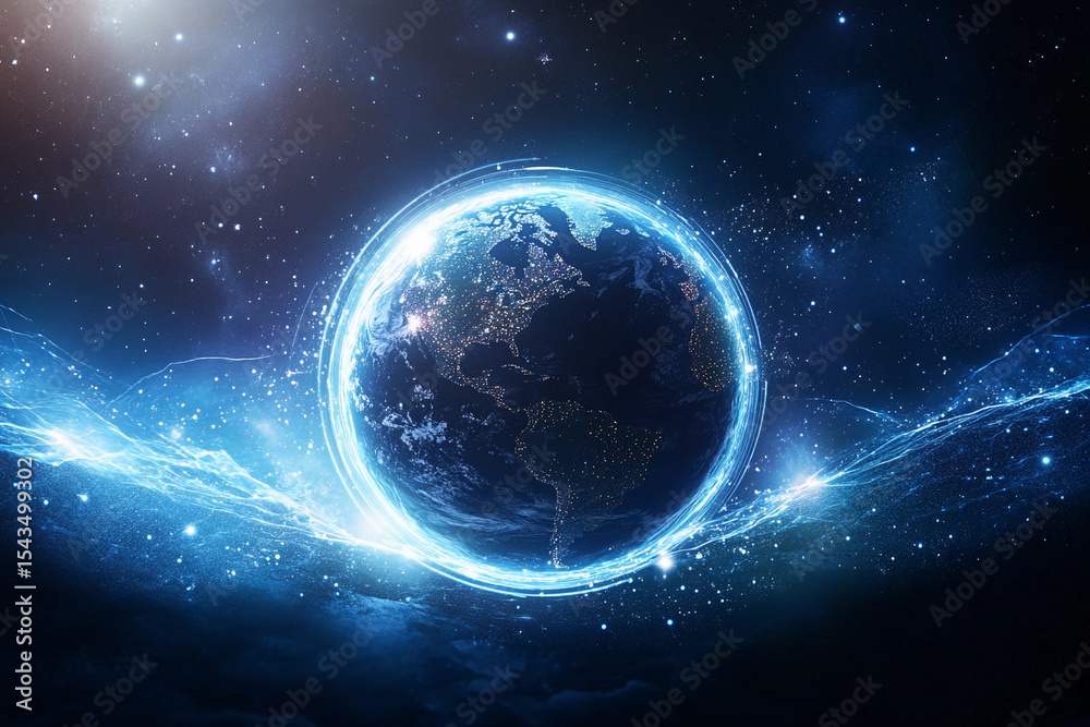 Aufkleber Glowing globe planet with stars and cosmic elements Generative AI