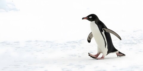 Obraz premium Cute Gentoo Penguin Walking on Snow in Antarctica. it ideal for concepts like wildlife, Antarctica, climate change