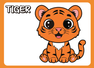 Cute little tiger  cartoon illustration. vector 2 dimension