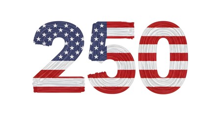 Digit "250" stylized with the American flag, representing a milestone.