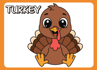 Cute little turkey  cartoon illustration. vector 2 dimension