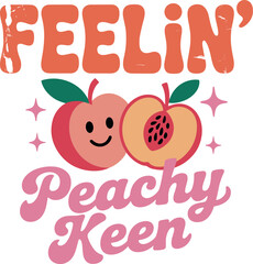 Peach pun kawaii vector. Fruit with face and sparkles in retro pastel cartoon doodle style.
