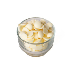 White chocolate chips Pistols buttons. Confection and pastry concept.