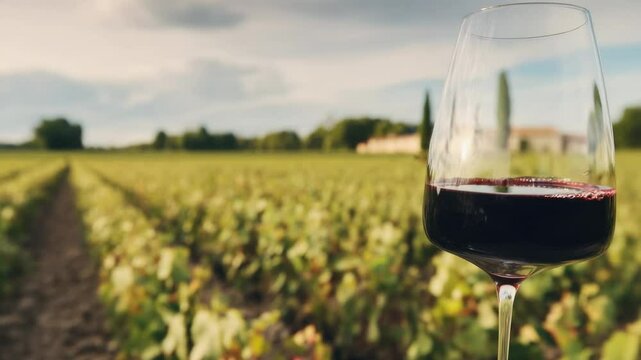 Discovering the world of red wine in a picturesque vineyard at sunset, highlighting grapes and nature's beauty