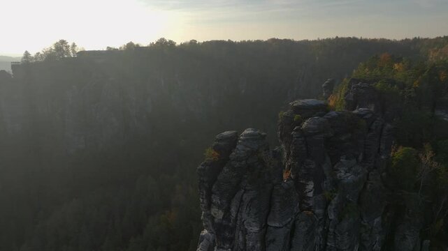 SAXON SWITZERLAND, Wehlnadel Sachsische Schweiz, Sachsen, GERMANY. Neurathen Castle, Pavilionaussicht, Ferdinandstein.