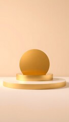 Abstract Gold Sphere on Tiered Product Podium with Metallic Rings - 3D Render