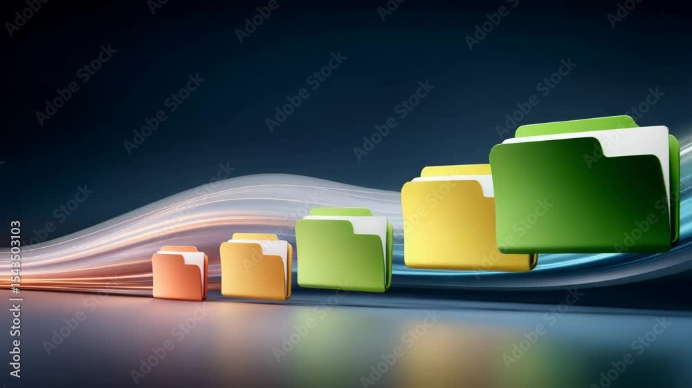Poster cloud data storage folder icon with colorful digital information transfer and secure file management