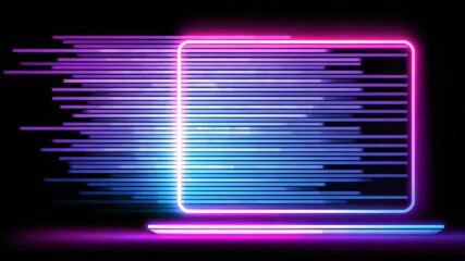 Digital cloud data storage technology with neon laptop and fast data transfer featuring vibrant glowing lines in futuristic digital environment - Powered by Adobe