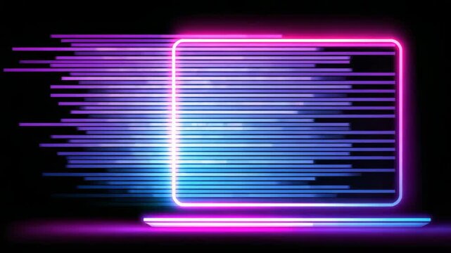 Digital cloud data storage technology with neon laptop and fast data transfer featuring vibrant glowing lines in futuristic digital environment