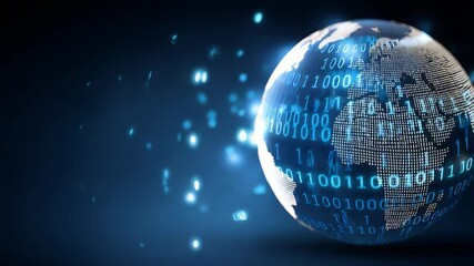Digital globe with binary code representing cloud data storage and global technology network showcasing digital information flow futuristic - Powered by Adobe