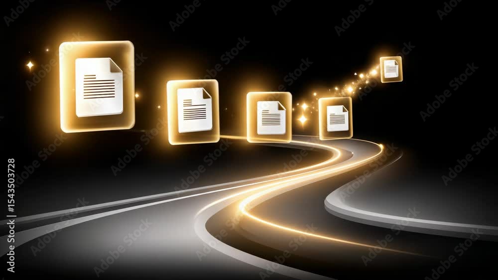 Poster digital cloud data storage technology with glowing file and document icons floating above futuristic