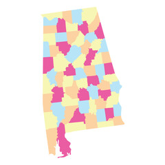 Alabama state map with city administrator in  multicolor.