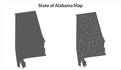 Alabama state map in set grey color. Alabama with city map in set grey color.