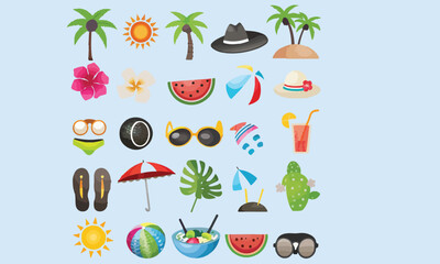 Summer beach sticker set with cute tropical elements.