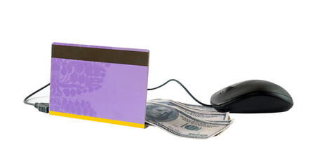 Account book with computer mouse , check financial budget .