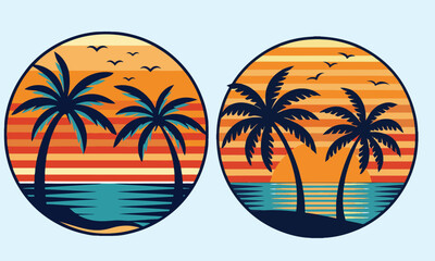 Summer beach sticker set with cute tropical elements.