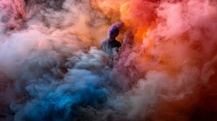 Obraz premium Enchanting and Colorful Smoke Art featuring a Mysterious Silhouette that Captivates the Senses