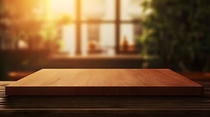 Empty Wooden Table in Cafe.