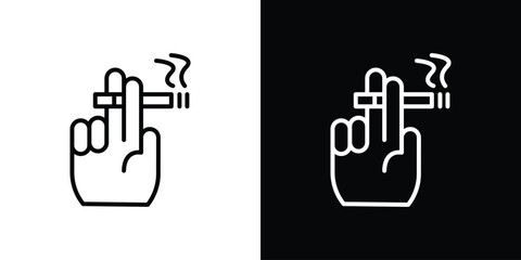 Hand holding cigarette icon filled flat sign concept for web design.