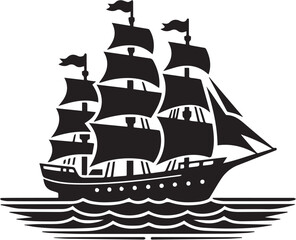 sailing ship vector silhouette logo design on white background