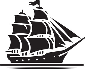 sailing ship vector silhouette logo design on white background