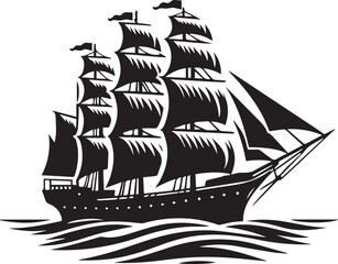 sailing ship vector silhouette logo design on white background