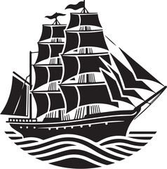sailing ship vector silhouette logo design on white background
