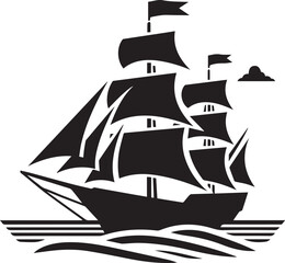 sailing ship vector silhouette logo design on white background