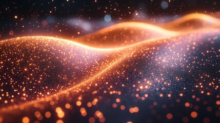 Abstract glowing particles flowing in waves