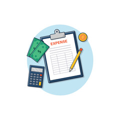 Clipboard with Monthly Expense, Calculator, and Pencil Vector Illustration. Monthly Expense Concept Design